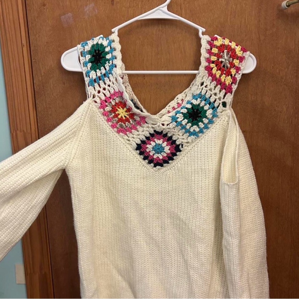 Multicolor Crochet Accent Sweater